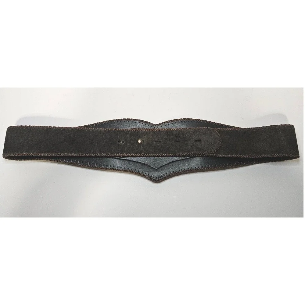 Vintage 90s Suede Corset Belt Brown Leather Heart Crescent Moon Waist Cinch M L